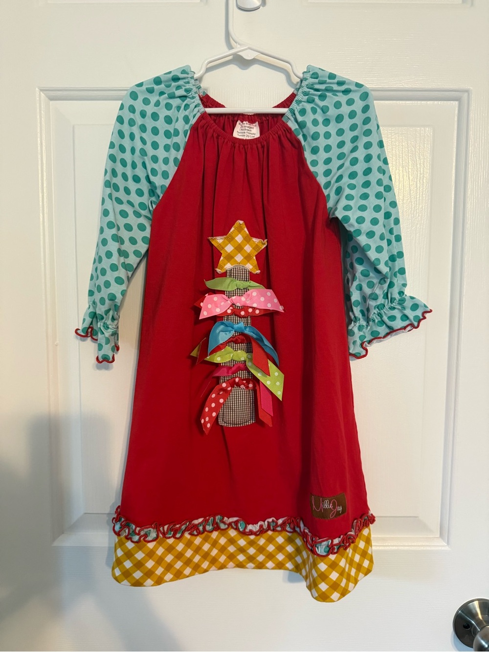 Millie Jay Christmas Tree Ribbon Bow Dress Size 5 Boutique Holiday Ruffle